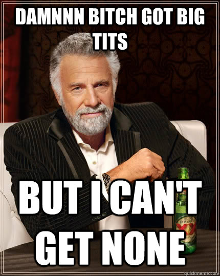 Damnnn bitch got big tits but i can't get none   The Most Interesting Man In The World