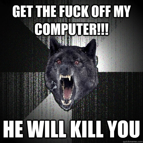 GET THE FUCK OFF MY COMPUTER!!! HE WILL KILL YOU   Insanity Wolf