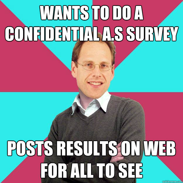 wants to do a confidential a.s survey Posts results on web for all to see  Fuck Yeah Privilege Denying Baron-Cohen