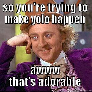 SO YOU'RE TRYING TO MAKE YOLO HAPPEN AWWW THAT'S ADORABLE Condescending Wonka