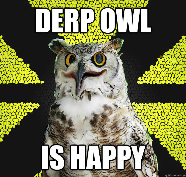 Derp owl  Is happy  Unfunny Owl