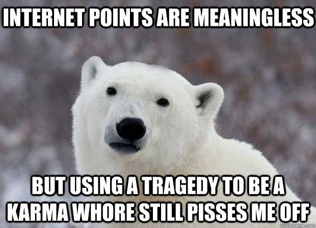 Internet points are meaningless But using a tragedy to be a karma whore still pisses me off  Popular Opinion Polar Bear
