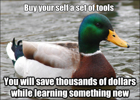 Buy your self a set of tools You will save thousands of dollars while learning something new  Actual Advice Mallard