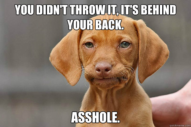 You didn't throw it, it's behind your back. asshole.  