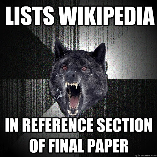 lists wikipedia in reference section of final paper  Insanity Wolf