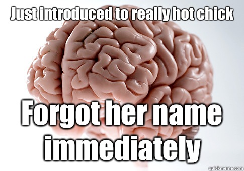 Just introduced to really hot chick Forgot her name immediately  Scumbag Brain