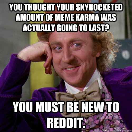 you thought your skyrocketed amount of meme karma was actually going to last? You must be new to Reddit.   