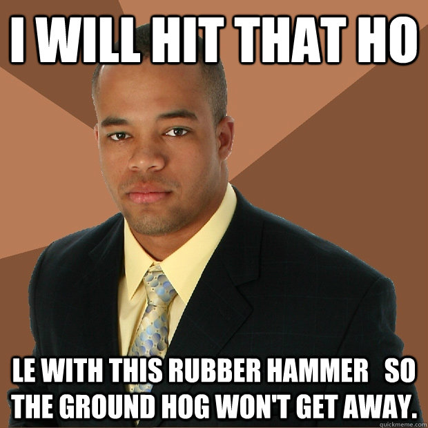 I will hit that ho le with this rubber hammer   so the ground hog won't get away.  Successful Black Man