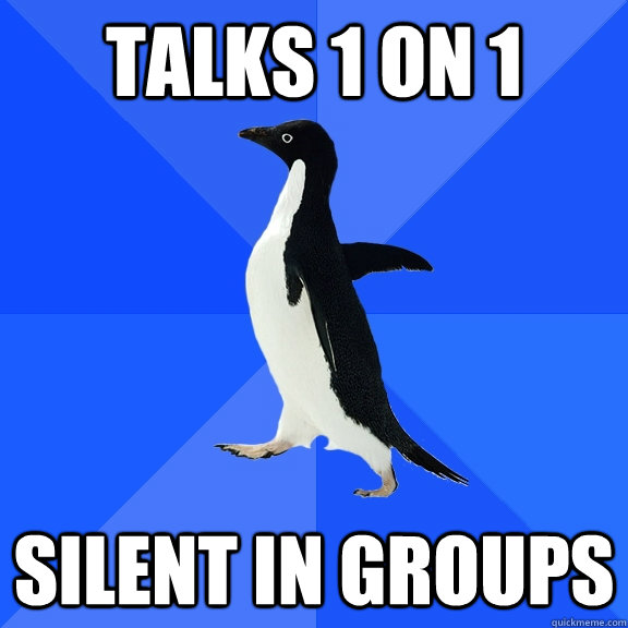 Talks 1 on 1 Silent in groups  Socially Awkward Penguin