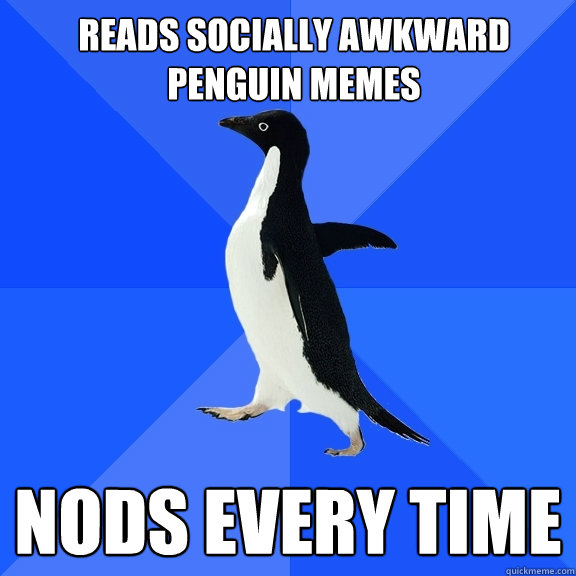 Reads Socially Awkward Penguin Memes Nods Every Time  Socially Awkward Penguin