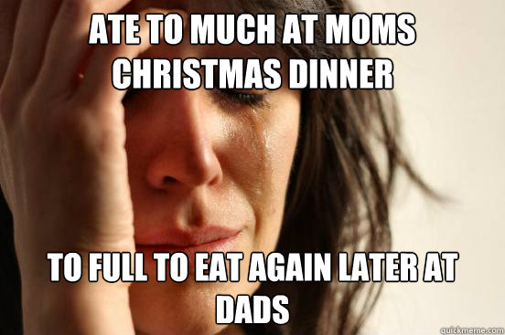 ate to much at moms christmas dinner to full to eat again later at dads  First World Problems