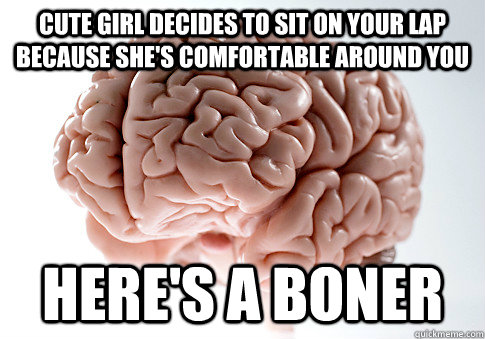 Cute girl decides to sit on your lap because she's comfortable around you Here's a boner  Scumbag Brain