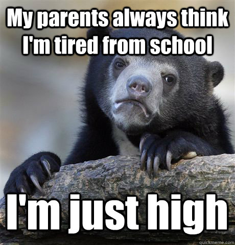 My parents always think I'm tired from school I'm just high  Confession Bear