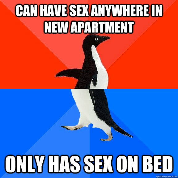 Can have sex anywhere in new apartment only has sex on bed  Socially Awesome Awkward Penguin