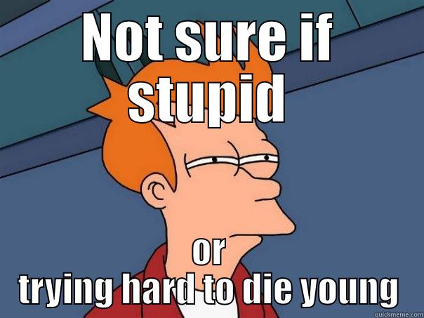 NOT SURE IF STUPID OR TRYING HARD TO DIE YOUNG Futurama Fry