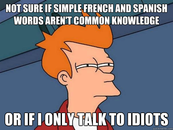 Not sure if simple french and spanish words aren't common knowledge or if I only talk to idiots  Futurama Fry