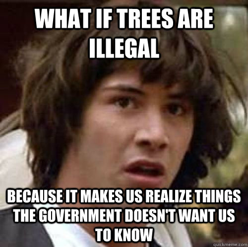 what if trees are illegal because it makes us realize things the government doesn't want us to know  