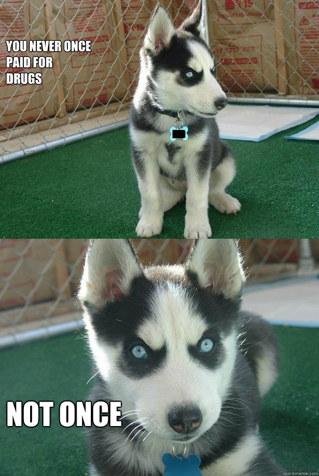 You Never once
paid for
Drugs not once  Insanity puppy