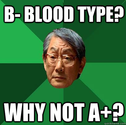 B- Blood type? Why not A+?  High Expectations Asian Father