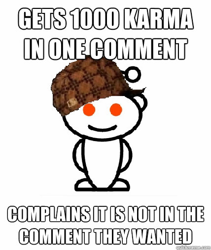 Gets 1000 karma in one comment COMPLAINS it is not in the comment they wanted  Scumbag Redditor
