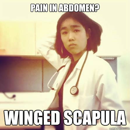 Pain in abdomen? Winged scapula  