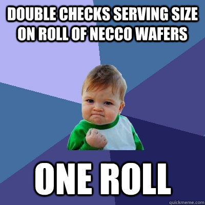 Double Checks Serving Size on Roll of NECCO Wafers ONE ROLL  Success Kid