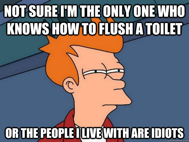 not sure i'm the only one who knows how to flush a toilet or the people i live with are idiots - not sure i'm the only one who knows how to flush a toilet or the people i live with are idiots  Futurama Fry