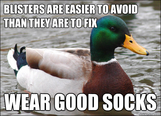 Blisters are easier to avoid than they are to fix Wear good socks  Actual Advice Mallard