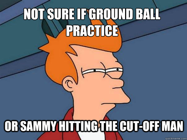 not sure if ground ball practice or sammy hitting the cut-off man   Futurama Fry