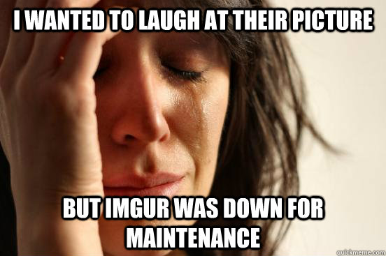 I wanted to laugh at their picture but imgur was down for maintenance   First World Problems