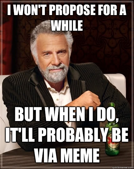 I won't propose for a while But when I do, it'll probably be via meme  The Most Interesting Man In The World