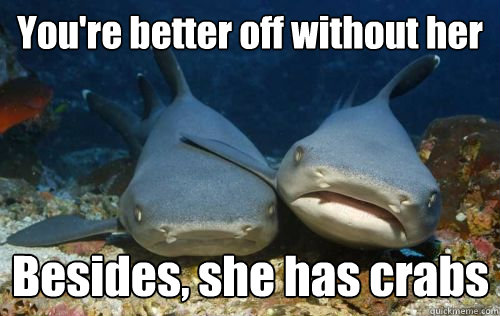 You're better off without her Besides, she has crabs  Compassionate Shark Friend
