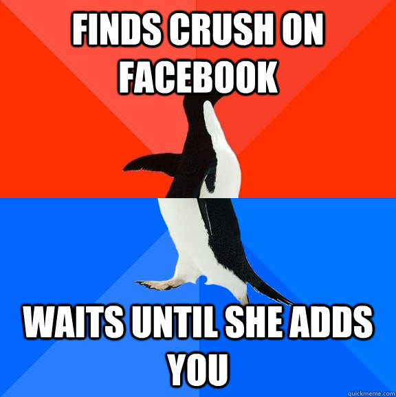 Finds crush on Facebook Waits until she adds you  Socially Awesome Awkward Penguin