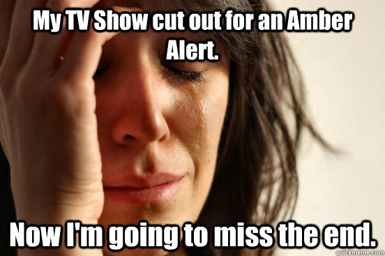 My TV Show cut out for an Amber Alert. Now I'm going to miss the end.  First World Problems