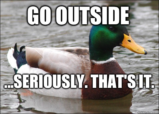 Go outside ...seriously. That's it.   Actual Advice Mallard