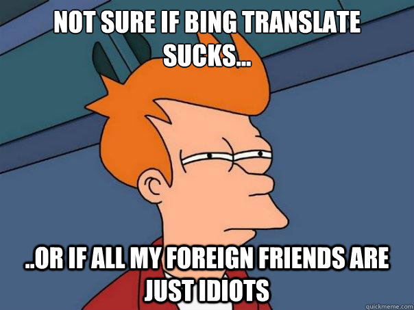 Not sure if Bing Translate sucks... ..Or if all my foreign friends are just idiots  Futurama Fry