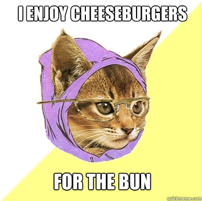 I enjoy cheeseburgers for the bun  Hipster Kitty