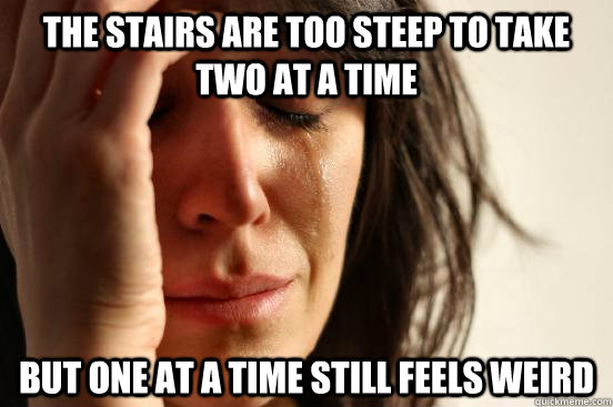 the stairs are too steep to take two at a time but one at a time still feels weird  First World Problems