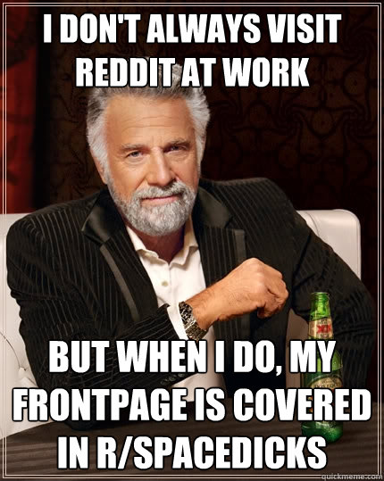 I don't always visit reddit at work but when I do, my frontpage is covered in r/spacedicks  The Most Interesting Man In The World