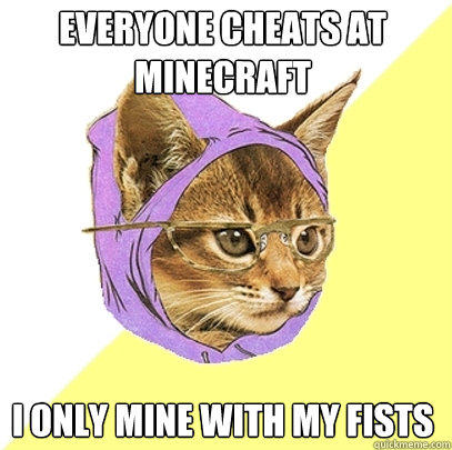 Everyone Cheats at Minecraft I only mine with my fists  Hipster Kitty