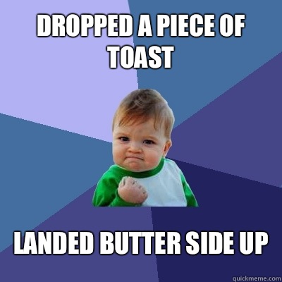 Dropped a piece of toast Landed butter side up  Success Kid