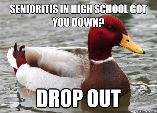 Senioritis in high school got you down? 
 Drop out  Malicious Advice Mallard