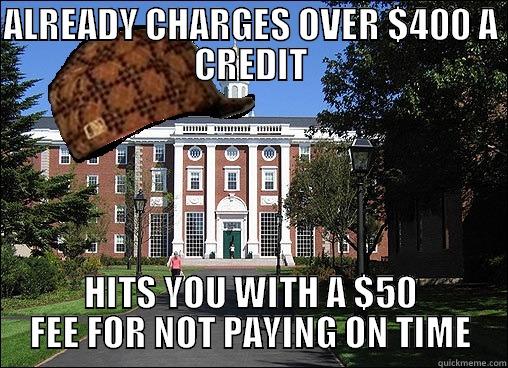 Scumbag MSU - ALREADY CHARGES OVER $400 A CREDIT HITS YOU WITH A $50 FEE FOR NOT PAYING ON TIME Scumbag University