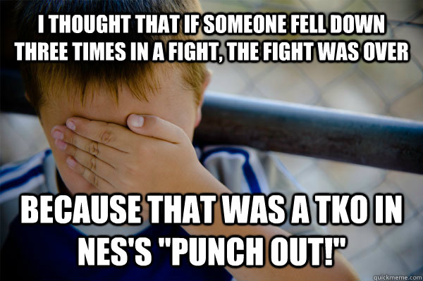 I thought that if someone fell down three times in a fight, the fight was over because that was a TKO in NES's 