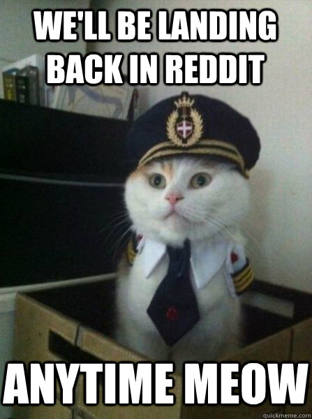 We'll be landing back in reddit anytime meow  Captain kitteh
