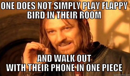 ONE DOES NOT SIMPLY PLAY FLAPPY BIRD IN THEIR ROOM AND WALK OUT WITH THEIR PHONE IN ONE PIECE Boromir