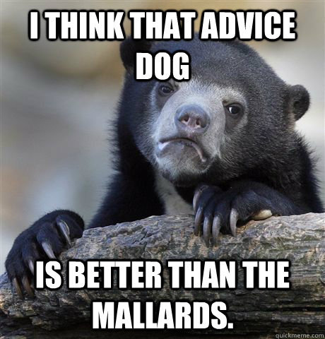 I think that advice dog is better than the Mallards.  Confession Bear