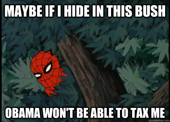 Maybe if i hide in this bush Obama won't be able to tax me  60s Spiderman