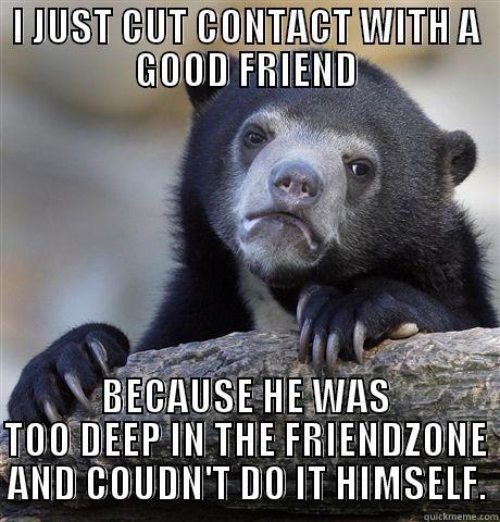 I JUST CUT CONTACT WITH A GOOD FRIEND BECAUSE HE WAS TOO DEEP IN THE FRIENDZONE AND COUDN'T DO IT HIMSELF. Confession Bear