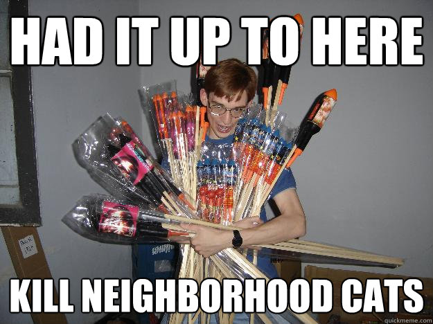 had it up to here kill neighborhood cats  Crazy Fireworks Nerd